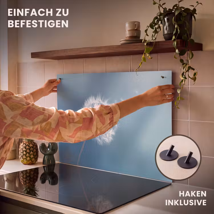 2-in-1 Herdabdeckplatte & Spritzschutz - Löwenzahn - Wind - Blau - Paardenbloem - Wind - Blauw Inductie beschemer met haakjes klein