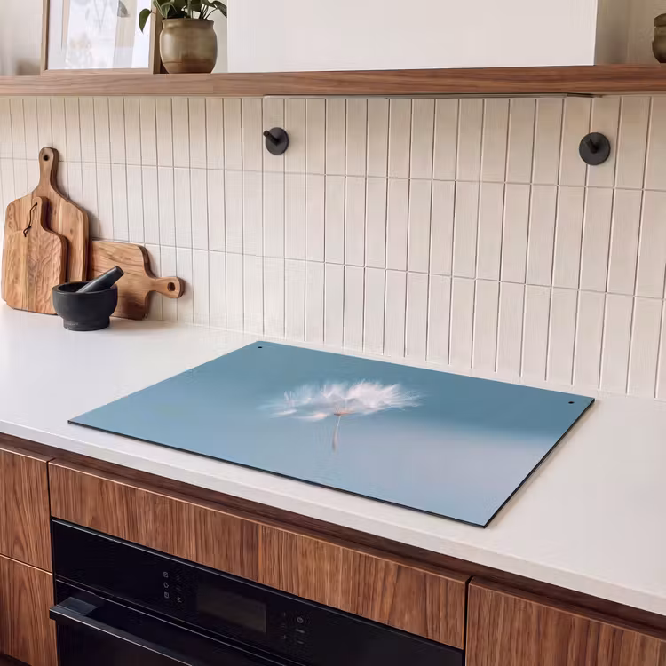 2-in-1 Herdabdeckplatte & Spritzschutz - Löwenzahnflaum - Blau - Luft - Paardenbloempluisje - Blauw - Lucht Inductie beschemer met haakjes klein