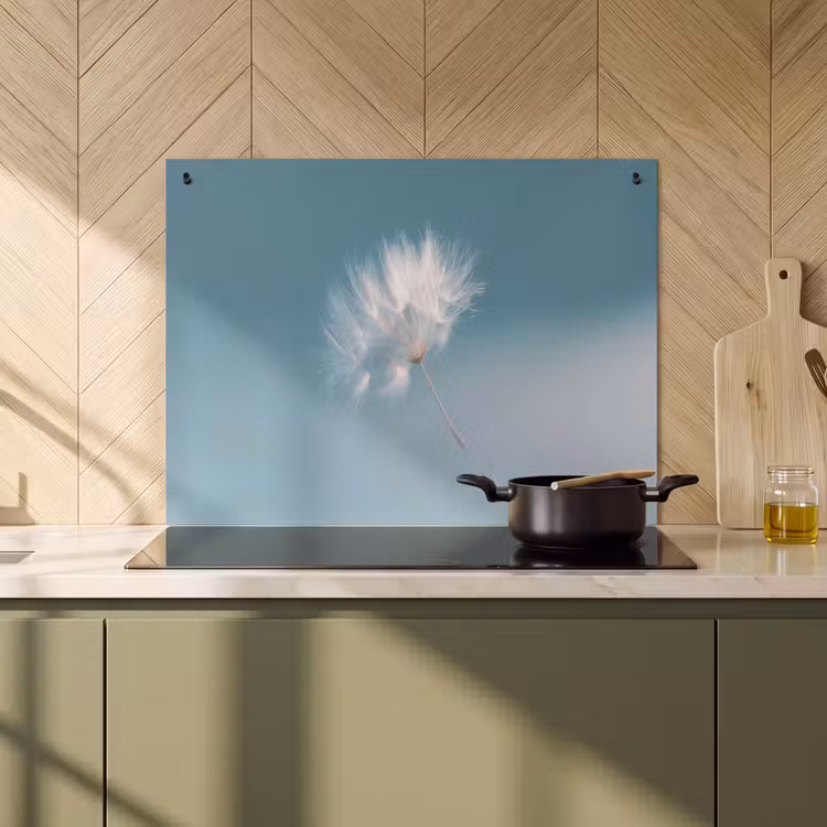 2-in-1 Herdabdeckplatte & Spritzschutz - Löwenzahnflaum - Blau - Luft - Paardenbloempluisje - Blauw - Lucht Inductie beschemer met haakjes klein
