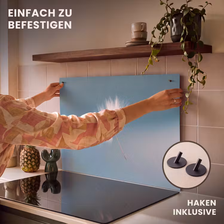 2-in-1 Herdabdeckplatte & Spritzschutz - Löwenzahnflaum - Blau - Luft - Paardenbloempluisje - Blauw - Lucht Inductie beschemer met haakjes klein