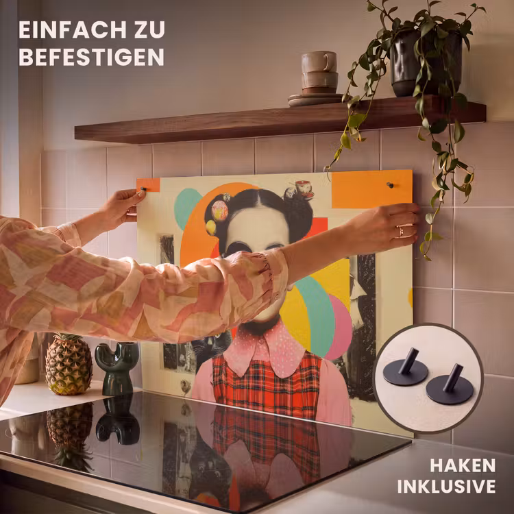 2-in-1 Herdabdeckplatte & Spritzschutz - Mädchen - Sonnenbrille - Katze - Retro - Meisje - Zonnebril - Kat - Retro Inductie beschemer met haakjes klein