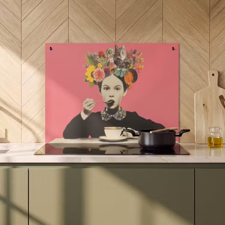 2-in-1 Herdabdeckplatte & Spritzschutz - Mädchen - Tasse - Blumen - Rosa - Meisje - Kopje - Bloemen - Roze Inductie beschemer met haakjes klein