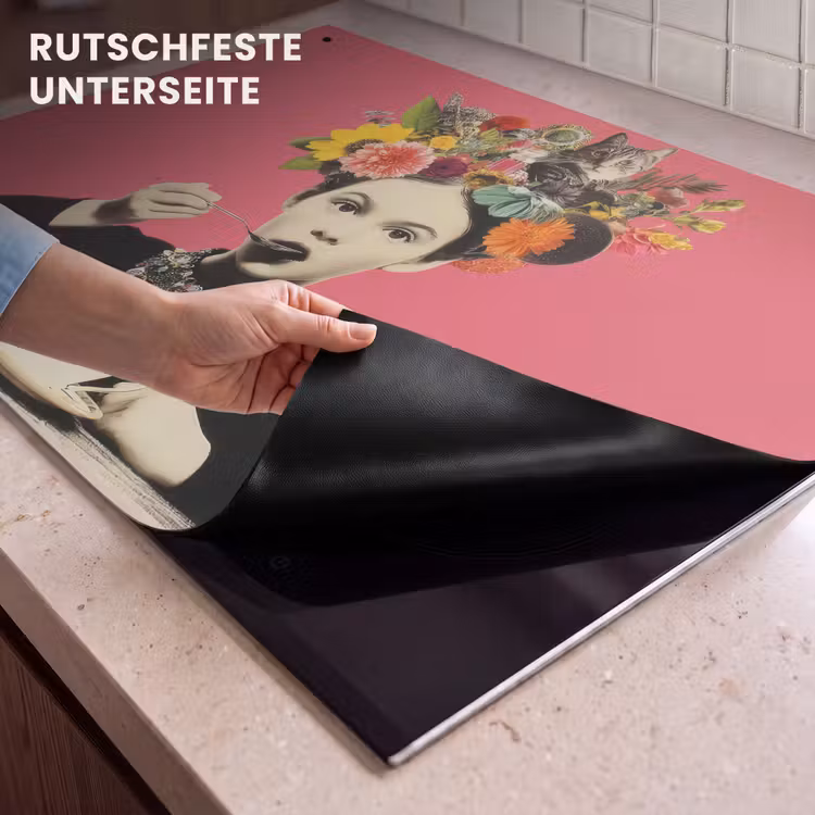 2-in-1 Herdabdeckplatte & Spritzschutz - Mädchen - Tasse - Blumen - Rosa - Meisje - Kopje - Bloemen - Roze Inductie beschemer met haakjes klein