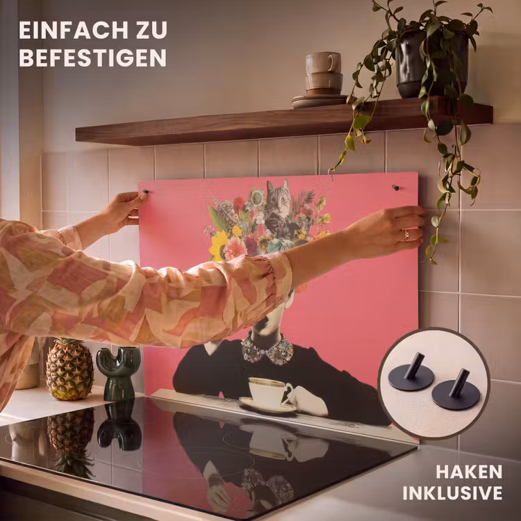 2-in-1 Herdabdeckplatte & Spritzschutz - Mädchen - Tasse - Blumen - Rosa - Meisje - Kopje - Bloemen - Roze Inductie beschemer met haakjes klein