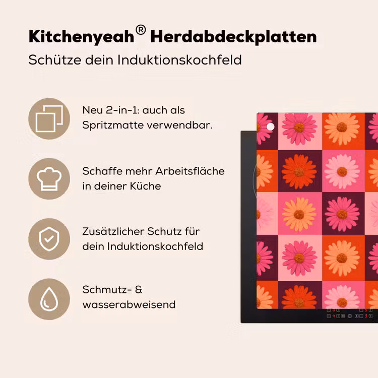 Madeliefjes - Dambord - Retro - Roze - Oranje Inductie beschemer met haakjes klein 777 -ky-usp-de