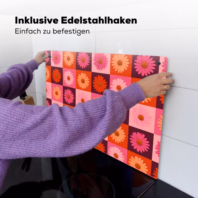 Madeliefjes - Dambord - Retro - Roze - Oranje Inductie beschemer met haakjes klein 777 -ky-ophangen-de