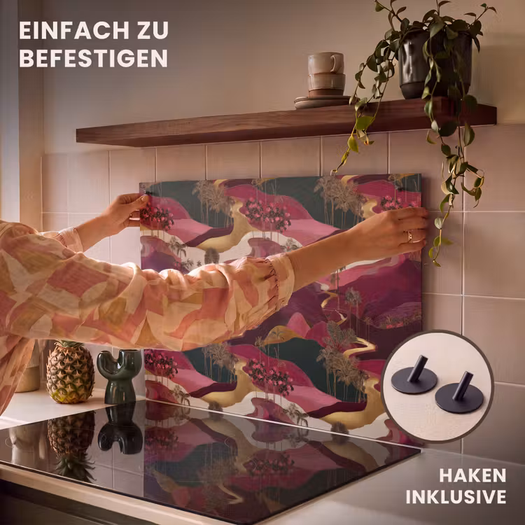 2-in-1 Herdabdeckplatte & Spritzschutz - Magie - Palmen - Gold - Magisch - Palmbomen - Goud Inductie beschemer met haakjes klein 777