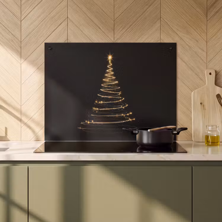 2-in-1 Herdabdeckplatte & Spritzschutz - Magie - Weihnachtsbaum - Lichtspiralen - Schwarz - Magisch - Kerstboom - Lichtspiralen - Zwart Inductie beschemer met haakjes klein