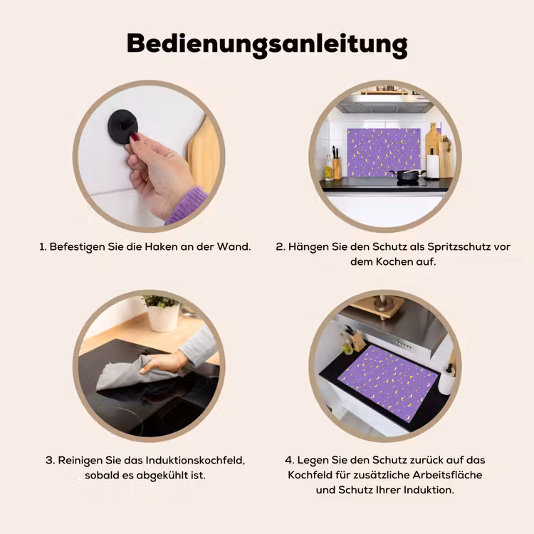 Manen - Sterren - Paars Inductie beschemer met haakjes klein 777 -ky-gebruik-de