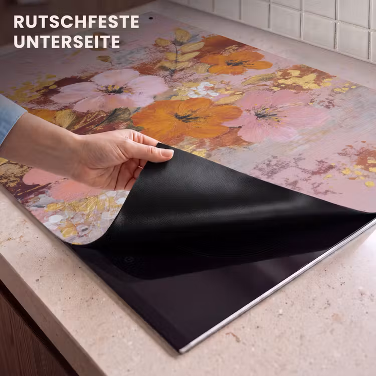 2-in-1 Herdabdeckplatte & Spritzschutz - Malerei - Blumen - Rustikal - Rosa - Schilderij - Bloemen - Rustiek - Roze Inductie beschemer met haakjes klein