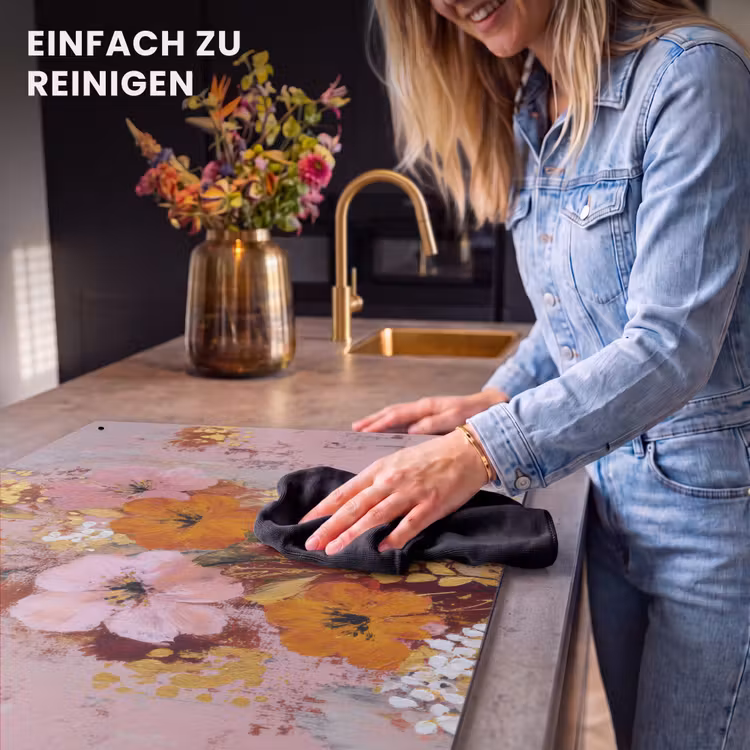 2-in-1 Herdabdeckplatte & Spritzschutz - Malerei - Blumen - Rustikal - Rosa - Schilderij - Bloemen - Rustiek - Roze Inductie beschemer met haakjes klein