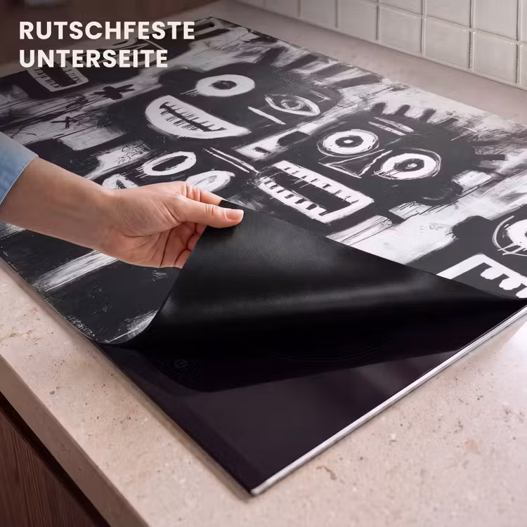 2-in-1 Herdabdeckplatte & Spritzschutz - Malerei - Figuren - Schwarz - Abstrakt - Schilderij - Figuren - Zwart - Abstract Inductie beschemer met haakjes klein