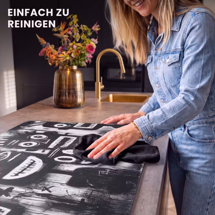 2-in-1 Herdabdeckplatte & Spritzschutz - Malerei - Figuren - Schwarz - Abstrakt - Schilderij - Figuren - Zwart - Abstract Inductie beschemer met haakjes klein