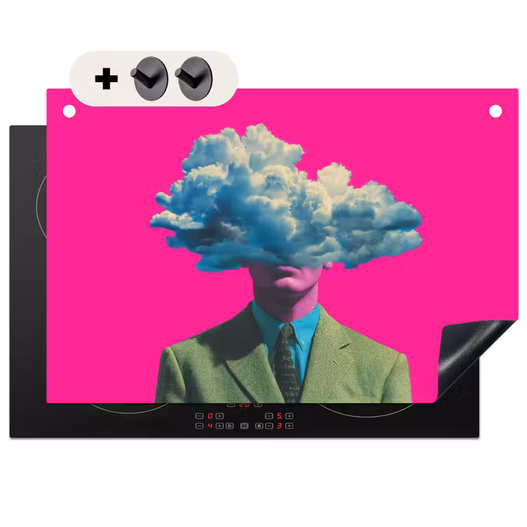 2-in-1 Herdabdeckplatte & Spritzschutz - Mann - Anzug - Wolke - Rosa - Man - Pak - Wolk - Roze Inductie beschemer met haakjes klein