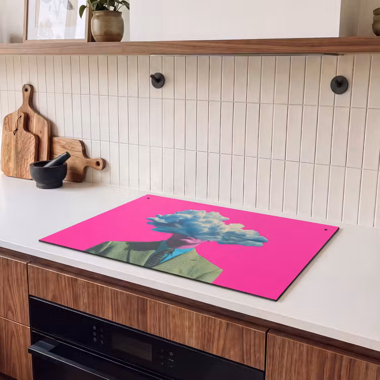 2-in-1 Herdabdeckplatte & Spritzschutz - Mann - Anzug - Wolke - Rosa - Man - Pak - Wolk - Roze Inductie beschemer met haakjes klein
