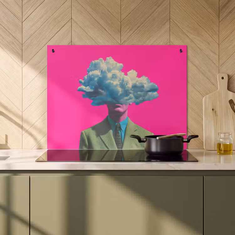 2-in-1 Herdabdeckplatte & Spritzschutz - Mann - Anzug - Wolke - Rosa - Man - Pak - Wolk - Roze Inductie beschemer met haakjes klein
