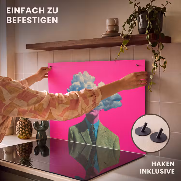 2-in-1 Herdabdeckplatte & Spritzschutz - Mann - Anzug - Wolke - Rosa - Man - Pak - Wolk - Roze Inductie beschemer met haakjes klein