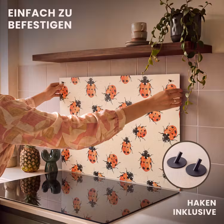 2-in-1 Herdabdeckplatte & Spritzschutz - Marienkäfer - Muster - Rot - Lieveheersbeestjes - Patroon - Rood Inductie beschemer met haakjes klein 777