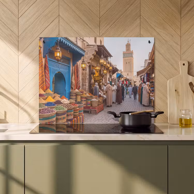 2-in-1 Herdabdeckplatte & Spritzschutz - Markt – Orientalisch – Farbenfroh - Markt - Oosters - Kleurrijk Inductie beschemer met haakjes klein
