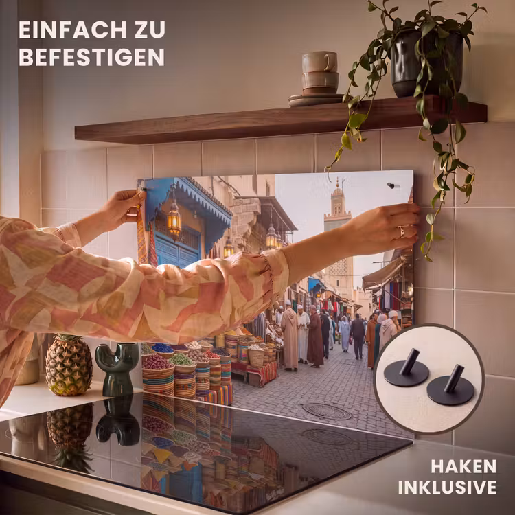 2-in-1 Herdabdeckplatte & Spritzschutz - Markt – Orientalisch – Farbenfroh - Markt - Oosters - Kleurrijk Inductie beschemer met haakjes klein
