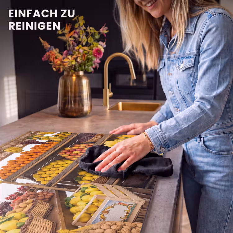 2-in-1 Herdabdeckplatte & Spritzschutz - Marktstand – Obst – Frisch - Marktkraam - Fruit - Vers Inductie beschemer met haakjes klein