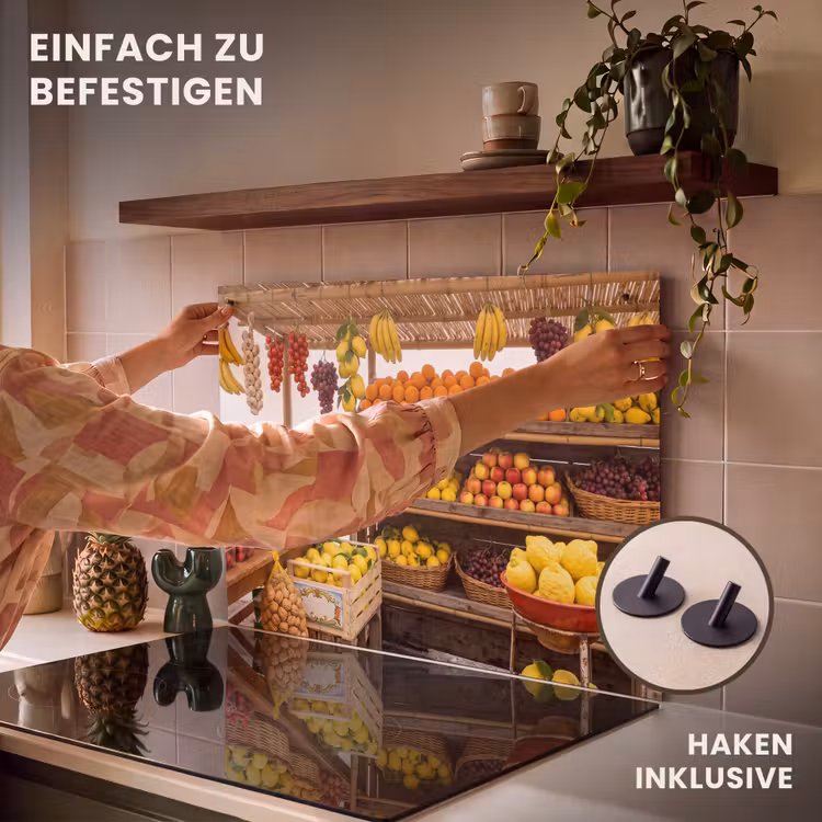 2-in-1 Herdabdeckplatte & Spritzschutz - Marktstand – Obst – Frisch - Marktkraam - Fruit - Vers Inductie beschemer met haakjes klein
