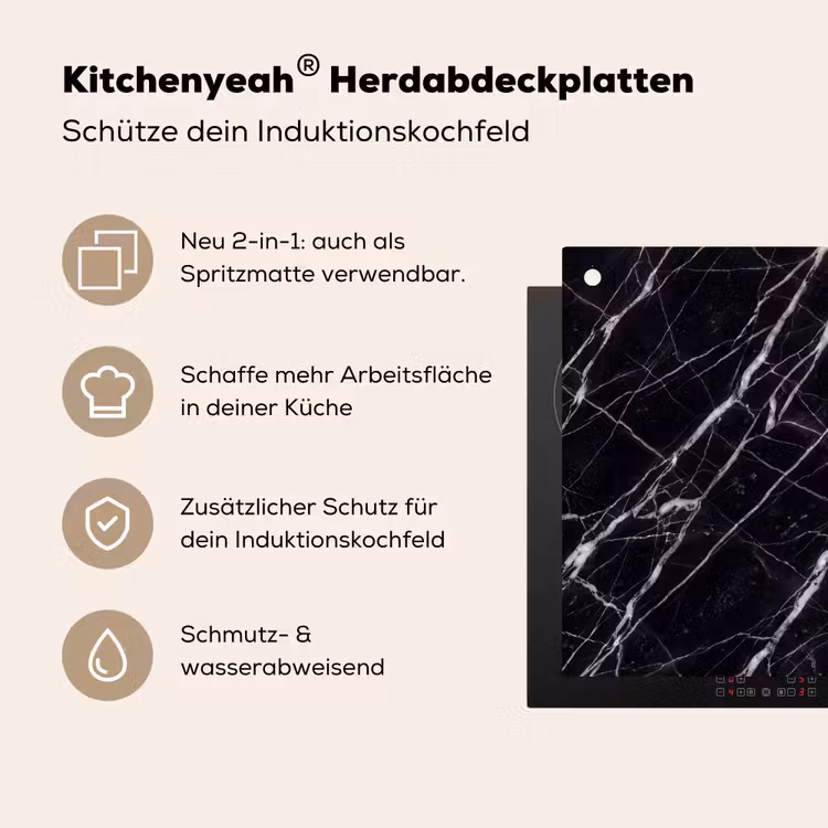 Marmer - Aders - Abstract - Zwart Inductie beschemer met haakjes klein -ky-usp-de