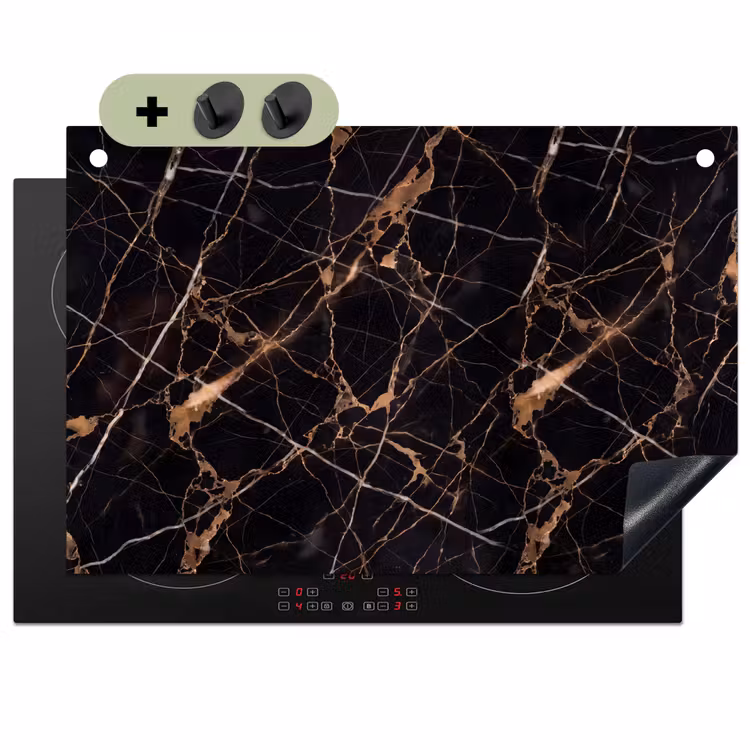 Marmer - Goud - Abstract - Zwart Inductie beschemer met haakjes klein -3d