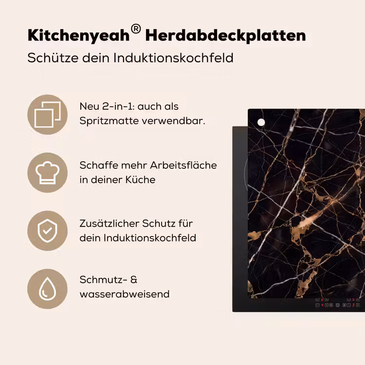 Marmer - Goud - Abstract - Zwart Inductie beschemer met haakjes klein -ky-usp-de