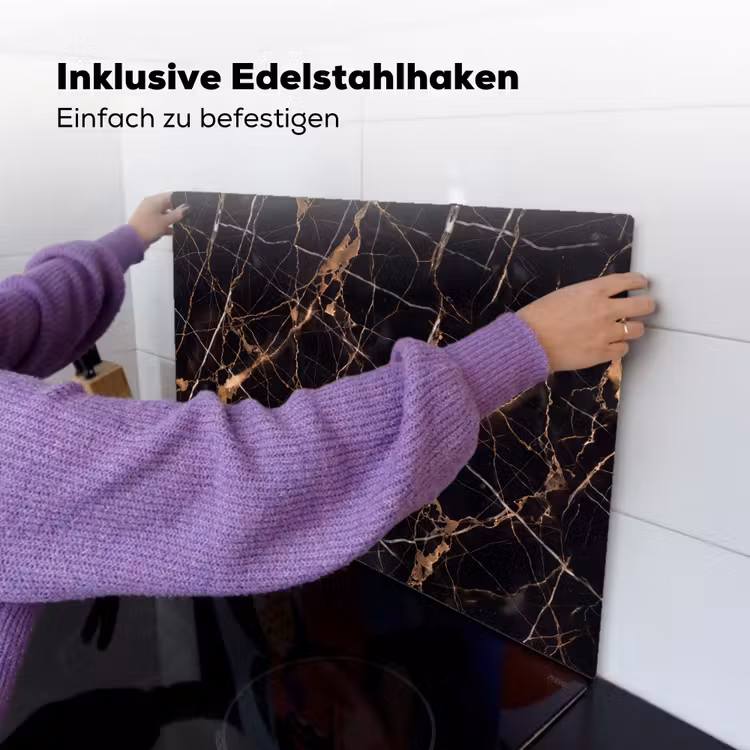 Marmer - Goud - Abstract - Zwart Inductie beschemer met haakjes klein -ky-ophangen-de