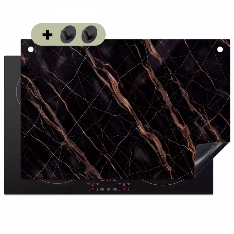 Marmer - Goud - Patroon - Luxe - Zwart Inductie beschemer met haakjes klein -3d