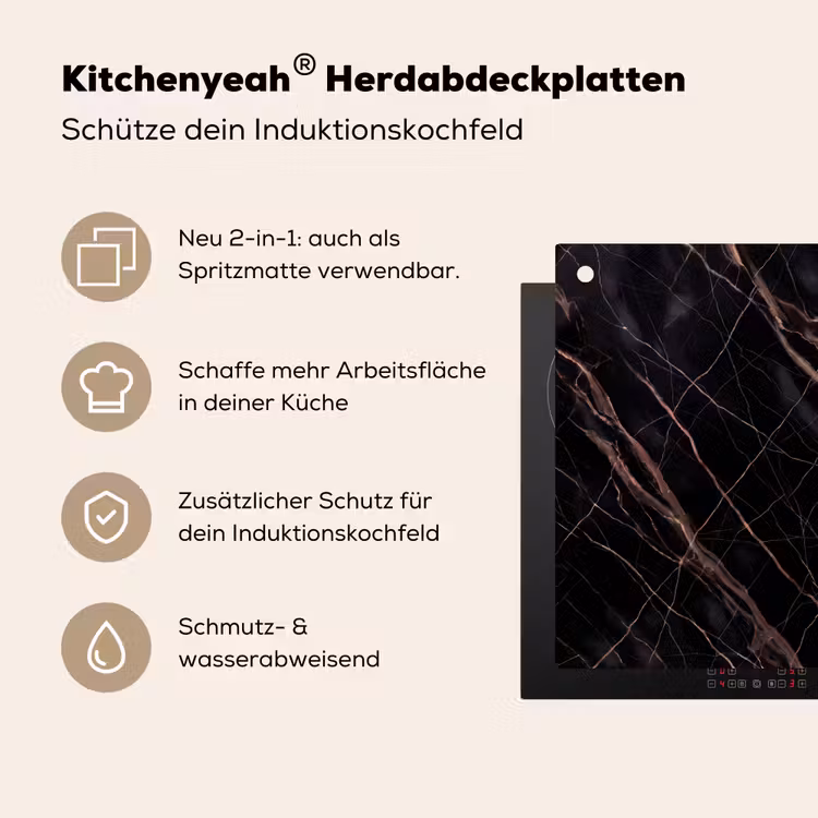 Marmer - Goud - Patroon - Luxe - Zwart Inductie beschemer met haakjes klein -ky-usp-de