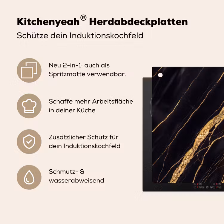 Marmer - Goud - Textuur - Abstract - Zwart Inductie beschemer met haakjes klein -ky-usp-de
