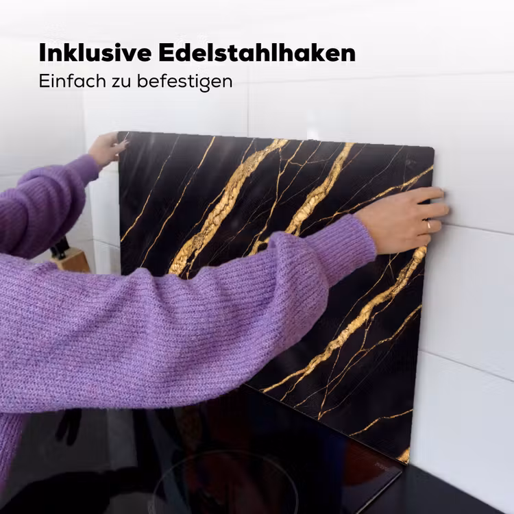 Marmer - Goud - Textuur - Abstract - Zwart Inductie beschemer met haakjes klein -ky-ophangen-de