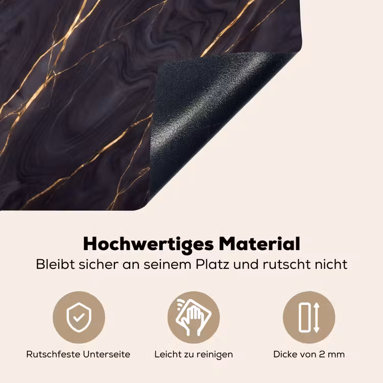 Marmer - Goudaders - Abstract - Modern - Zwart Inductie beschemer met haakjes klein -ky-onderkant-de