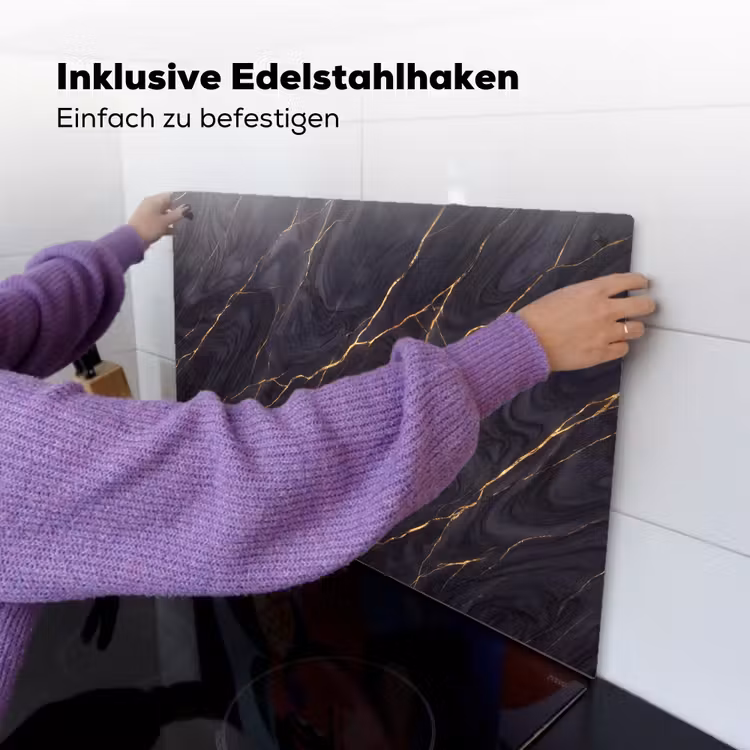 Marmer - Goudaders - Abstract - Modern - Zwart Inductie beschemer met haakjes klein -ky-ophangen-de