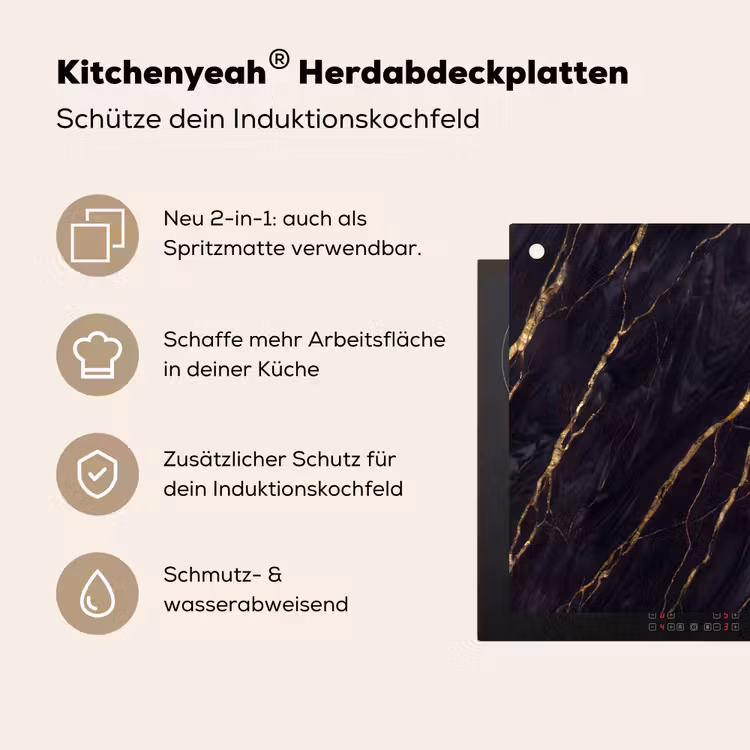 Marmer - Gouden aders - Abstract - Zwart Inductie beschemer met haakjes klein -ky-usp-de