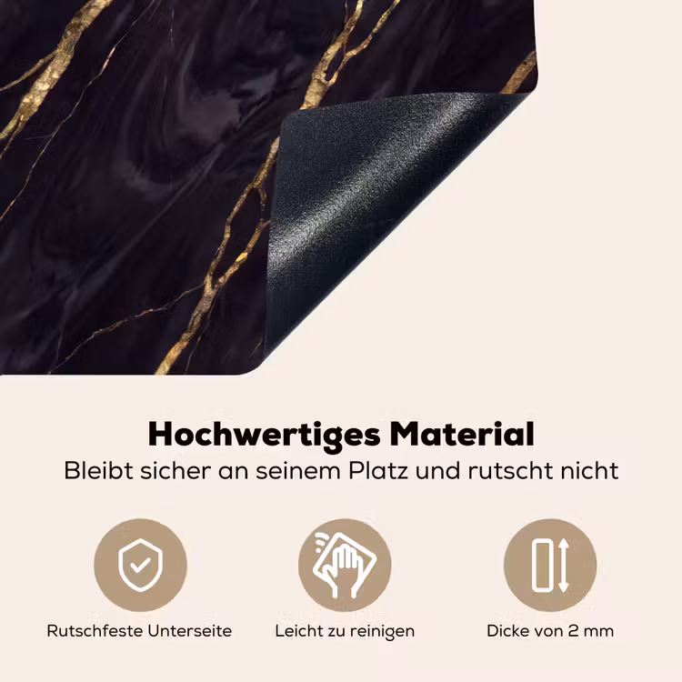 Marmer - Gouden aders - Abstract - Zwart Inductie beschemer met haakjes klein -ky-onderkant-de