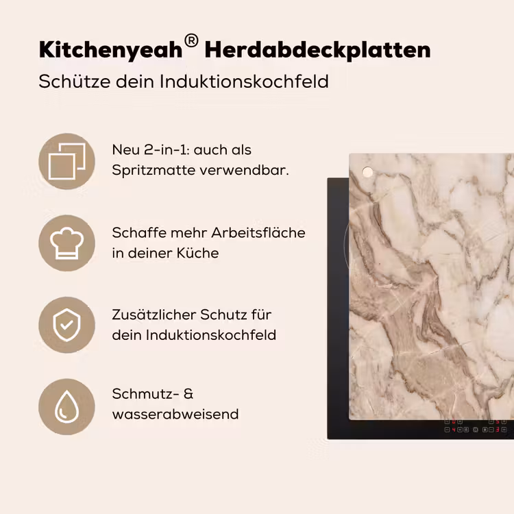 Marmer - Aderen - Textuur - Beige - Modern Inductie beschemer met haakjes klein -ky-usp-de
