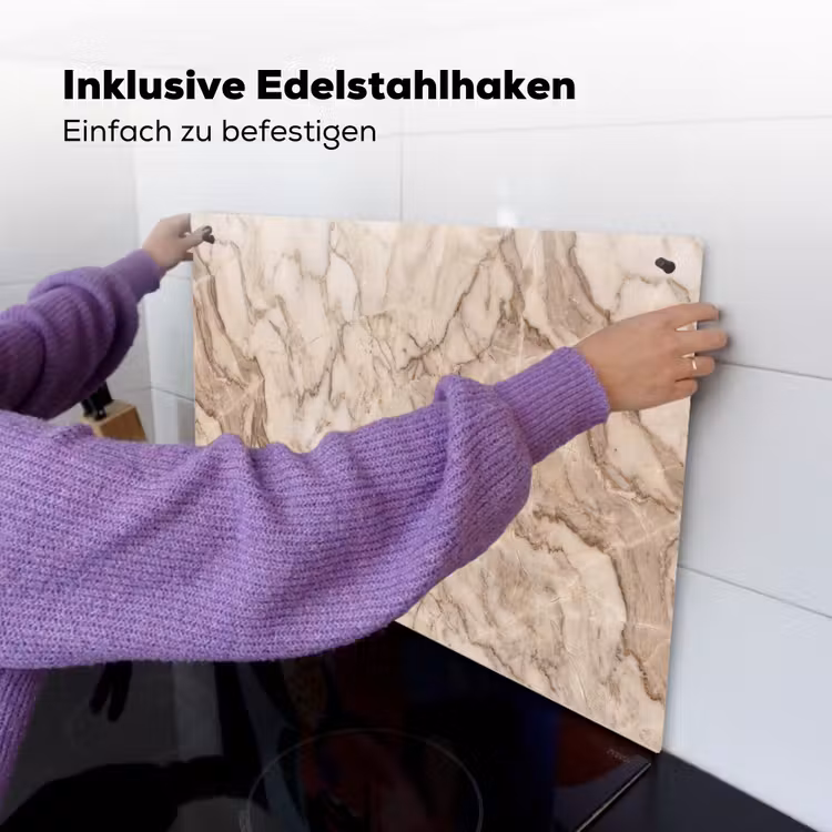 Marmer - Aderen - Textuur - Beige - Modern Inductie beschemer met haakjes klein -ky-ophangen-de