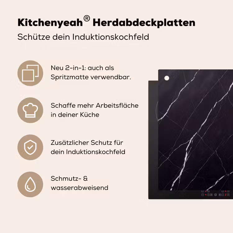 Marmer - Patroon - Abstract - Modern - Zwart Inductie beschemer met haakjes klein -ky-usp-de