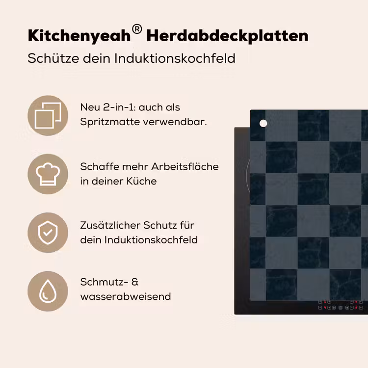 Marmer - Patroon - Antraciet Inductie beschemer met haakjes klein 777 -ky-usp-de