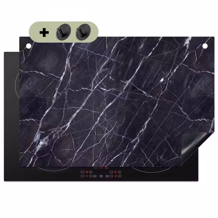 Marmer - Patroon - Modern - Zwart - Wit Inductie beschemer met haakjes klein -3d