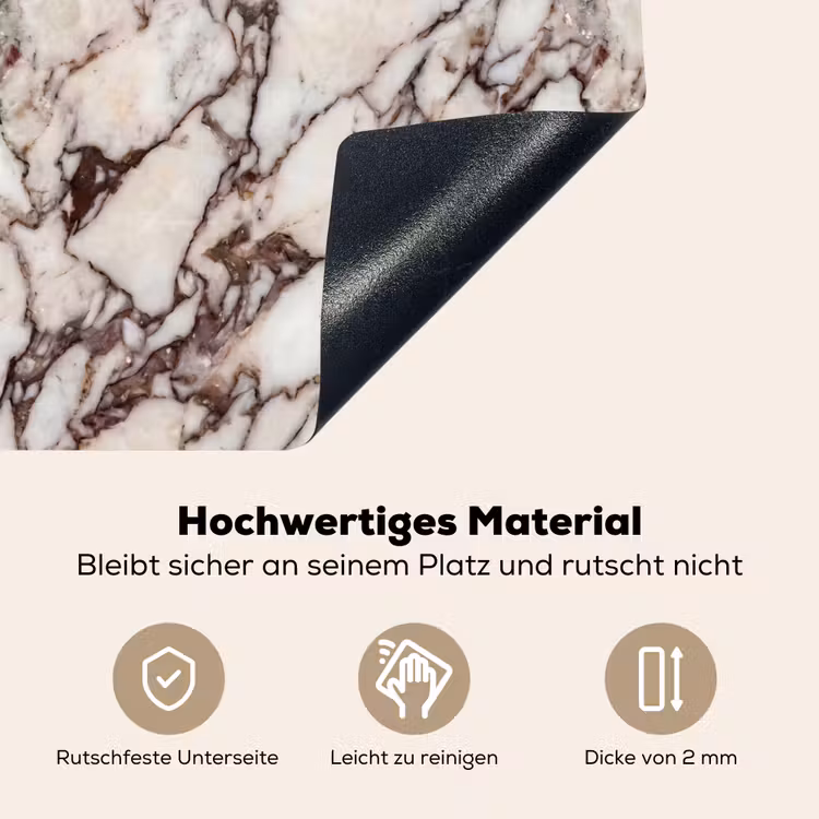 Marmer - Textuur - Abstract - Wit - Bruin Inductie beschemer met haakjes klein -ky-onderkant-de
