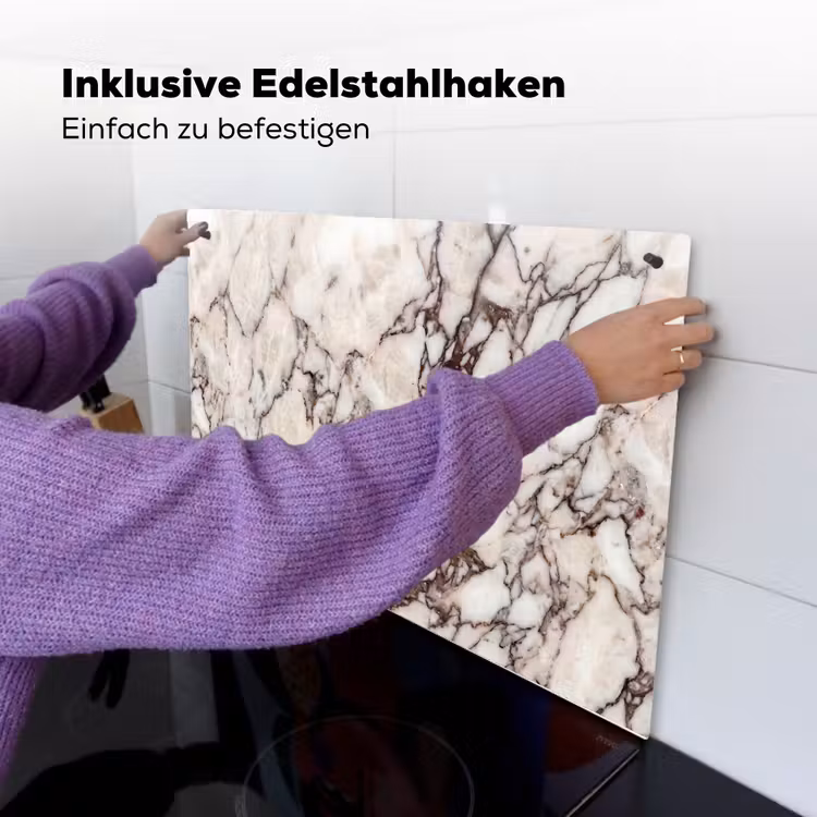 Marmer - Textuur - Abstract - Wit - Bruin Inductie beschemer met haakjes klein -ky-ophangen-de