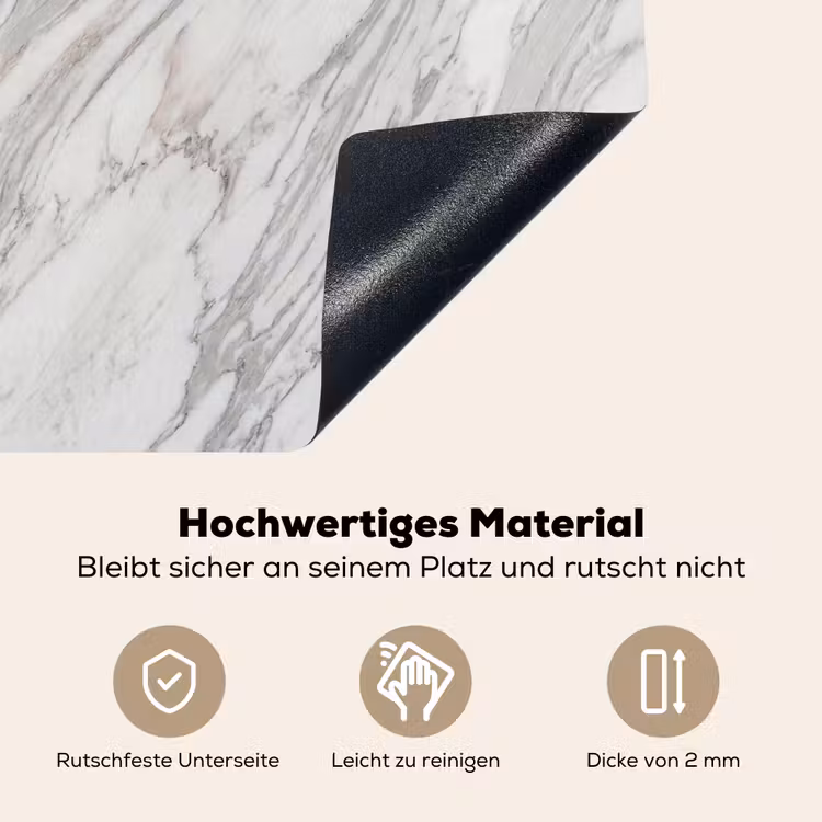 Marmer - Wit - Grijs - Structuur - Modern Inductie beschemer met haakjes klein -ky-onderkant-de