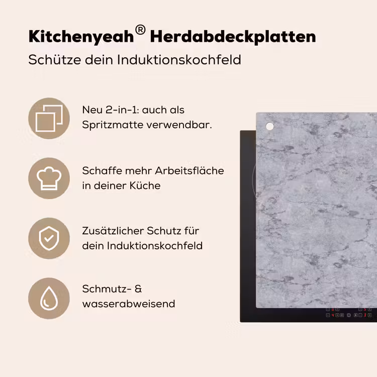 Marmerplaat - Patroon - Grijs Inductie beschemer met haakjes klein 777 -ky-usp-de