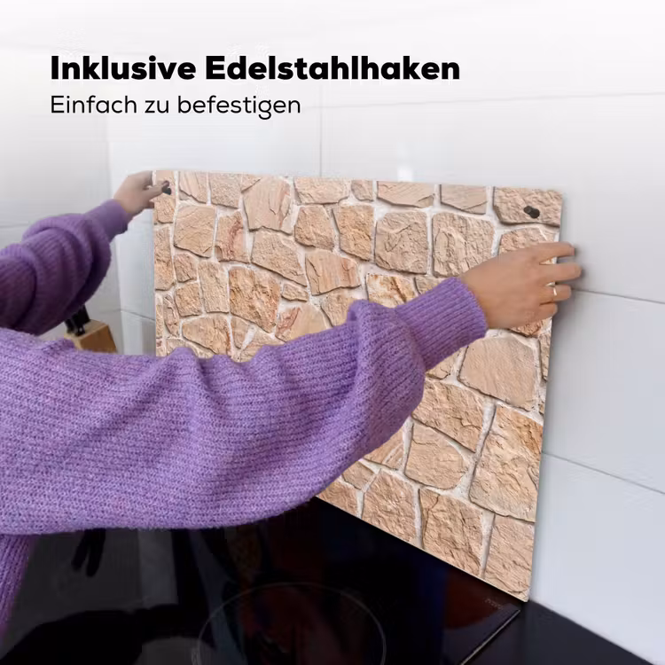 Muur - Steen - Patroon - Rustiek - Beige Inductie beschemer met haakjes klein -ky-ophangen-de