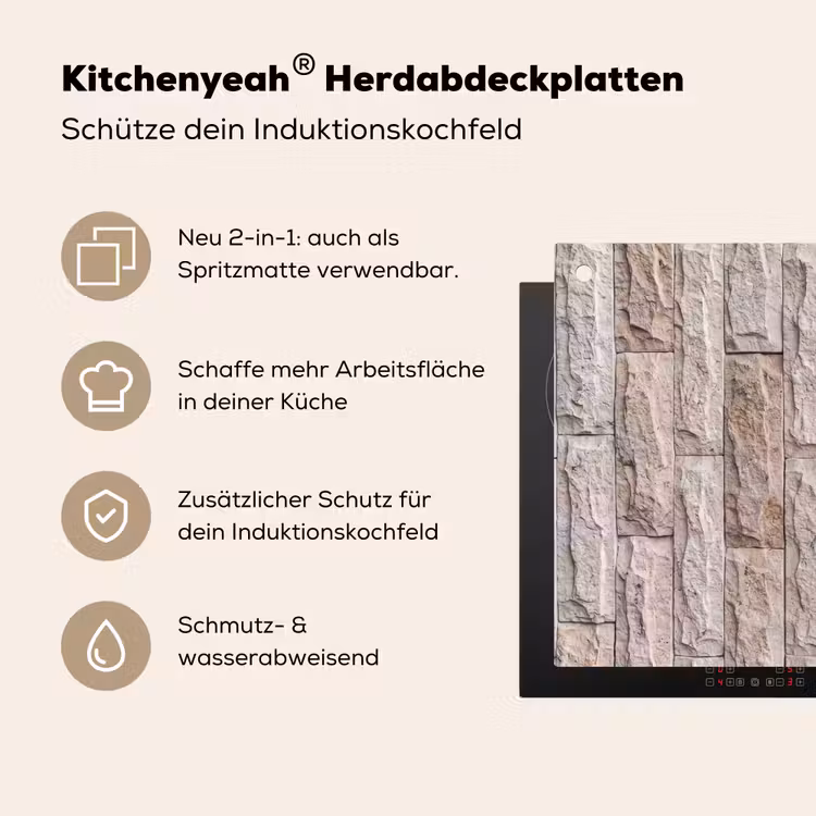 Muur - Steen - Ruw - Beige - Textuur Inductie beschemer met haakjes klein -ky-usp-de