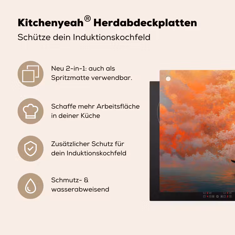 Zee - Boot - Wolken - Oranje Inductie beschemer met haakjes klein -ky-usp-de